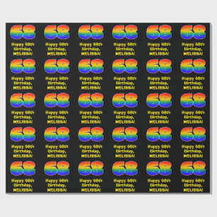 Papier Cadeau 68e anniversaire : Amusant, coloré arc-en-ciel ins