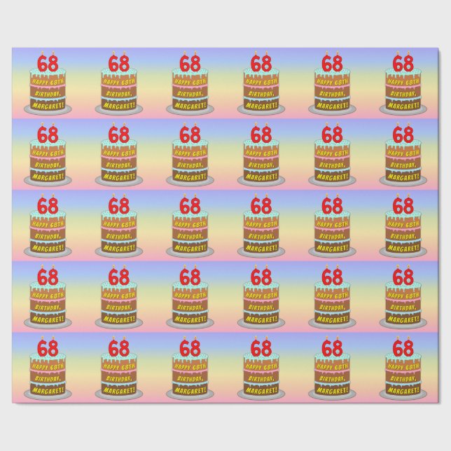 Papier Cadeau 68e anniversaire : Fun Cake and Candles + Nom pers (Couture)