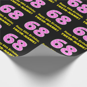 Papier Cadeau 68e anniversaire : Pink Stripes and Hearts "68" + 