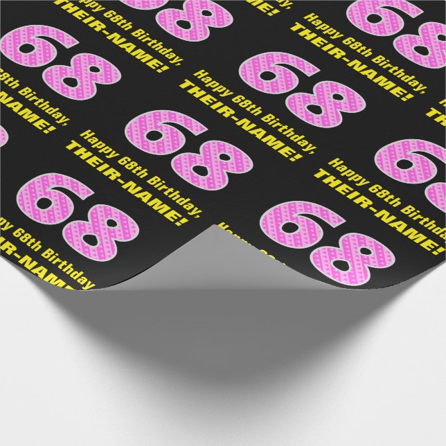 Papier Cadeau 68e anniversaire : Pink Stripes and Hearts "68" +  (Coin)