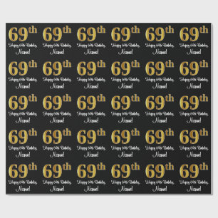 Papier Cadeau 69e anniversaire : Elégant luxe Faux Gold Look #
