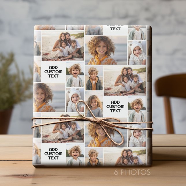 Papier Cadeau 6 collage photo - couleur solide - noir et blanc (Custom Photo Collage Wrapping Paper - All Occasion)