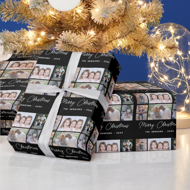 Papier Cadeau 6 Photo Collage Joyeux Noël Famille Noir (Vacances)
