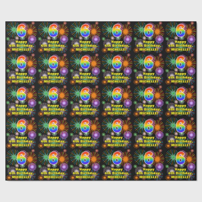 Papier Cadeau 6e anniversaire : Fun Fireworks, Rainbow Look #6 (Couture)