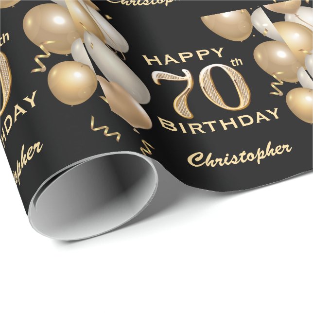 Papier Cadeau 70e anniversaire Ballons de Parties scintillant no (Coin rond)