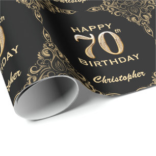 Papier Cadeau 70e anniversaire Black and Gold Parties scintillan