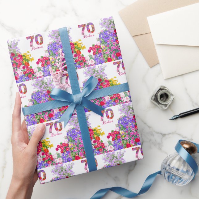 Papier Cadeau 70e anniversaire bouquet floral papier d'emballage (Cadeaux)