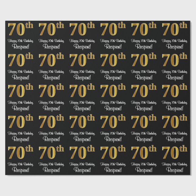 Papier Cadeau 70e anniversaire : Elégant luxe Faux Gold Look # (Plat)