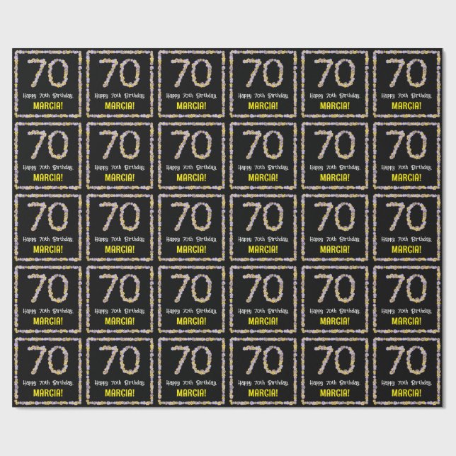 Papier Cadeau 70e anniversaire : Floral Flowers Numéro, Nom pers (Plat)