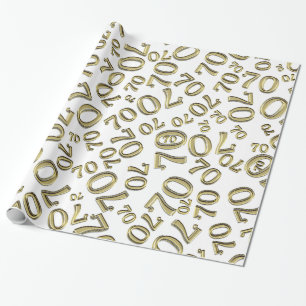 Papier Cadeau 70e anniversaire Numéro Motif Or et blanc (L)