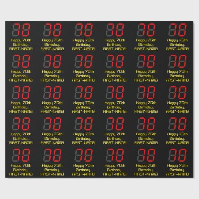 Papier Cadeau 70e anniversaire : Rouge Digital Clock Style "70"  (Plat)