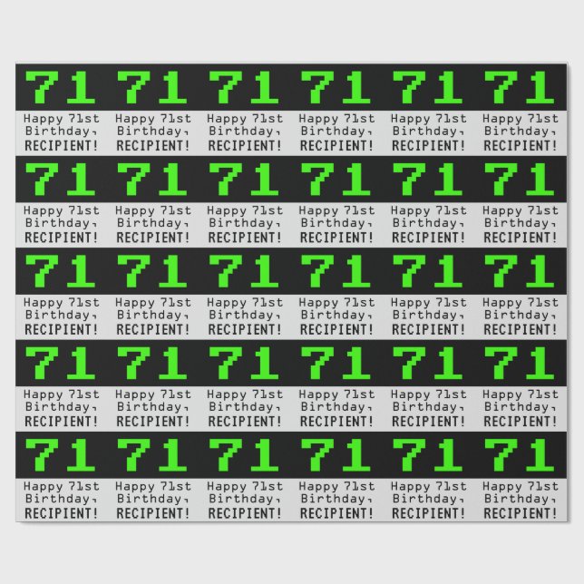Papier Cadeau 71e anniversaire - Nerdy / Geeky Style "71" et nom (Plat)