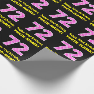 Papier Cadeau 72e anniversaire : Pink Stripes and Hearts "72" + 