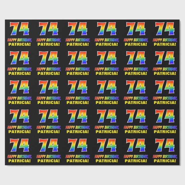Papier Cadeau 74e anniversaire : Bold, amusant, simple, arc-en-c (Plat)