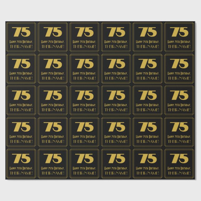 Papier Cadeau 75e anniversaire - Art Déco Inspiré Look "75" & No (Plat)