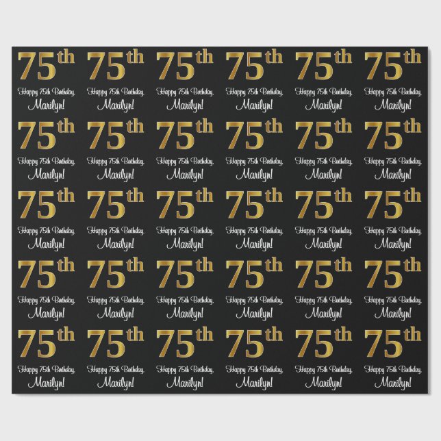 Papier Cadeau 75e anniversaire : Elégant luxe Faux Gold Look # (Plat)