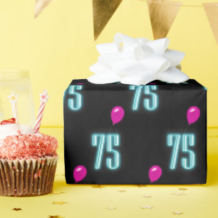 Papier Cadeau 75e anniversaire Neon avec ballon