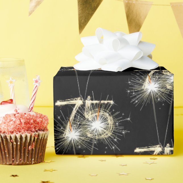 Papier Cadeau 75e anniversaire Sparklers en noir (Fête d'anniversaire)