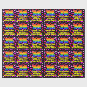 Papier Cadeau 76e anniversaire : Amour Hearts Motif, Arc en ciel