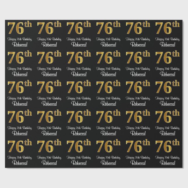 Papier Cadeau 76e anniversaire : Elégant luxe Faux Gold Look # (Plat)