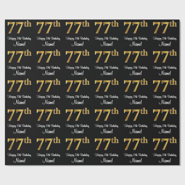 Papier Cadeau 77e anniversaire : Elégant luxe Faux Gold Look # (Plat)