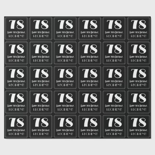 Papier Cadeau 78e anniversaire - Art Déco Inspiré Look "78", Nom (Couture)