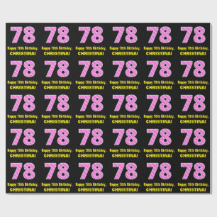 Papier Cadeau 78e anniversaire : Pink Stripes and Hearts "78" + 