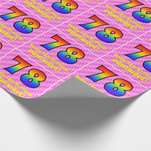 Papier Cadeau 78e anniversaire : Pink Stripes & Hearts, Arc en c