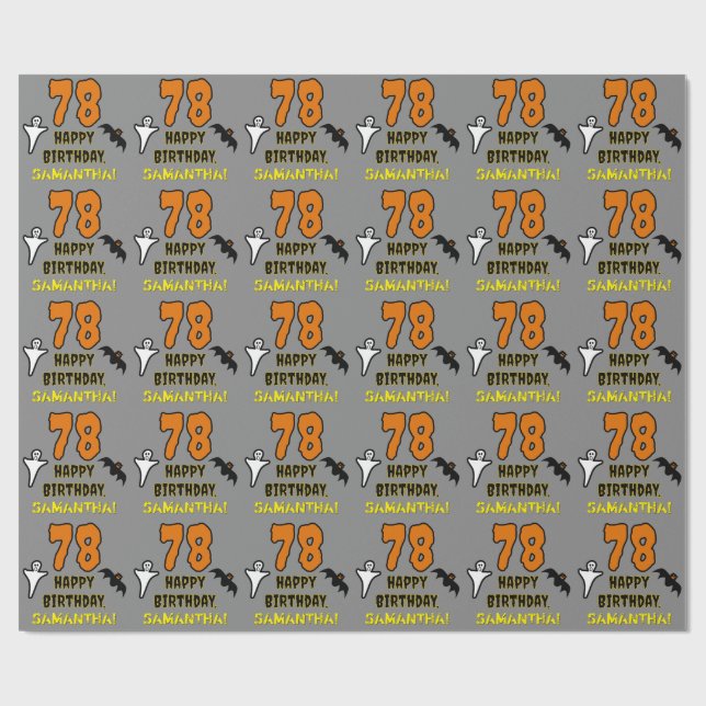 Papier Cadeau 78e anniversaire : Thème d'Halloween Éffrayant, No (Plat)