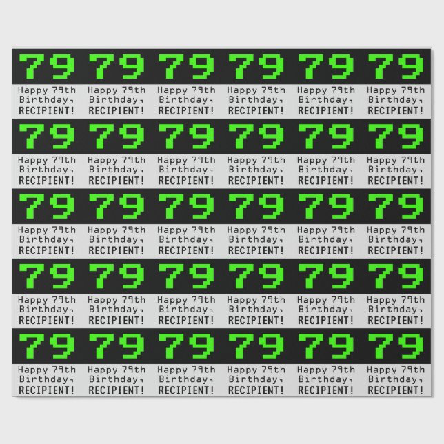 Papier Cadeau 79e anniversaire - Nerdy / Geeky Style "79" et nom (Plat)