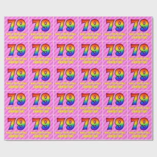 Papier Cadeau 79e anniversaire : Pink Stripes & Hearts, Arc en c