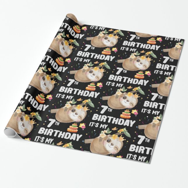 Papier Cadeau 7e anniversaire Sloth Girl Party mignonne Sloth Lo (Déroulé)