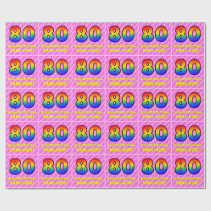 Papier Cadeau 80e anniversaire : Pink Stripes & Hearts, Arc en c