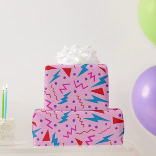 Papier Cadeau 80s 90s Memphis style géométrique rose