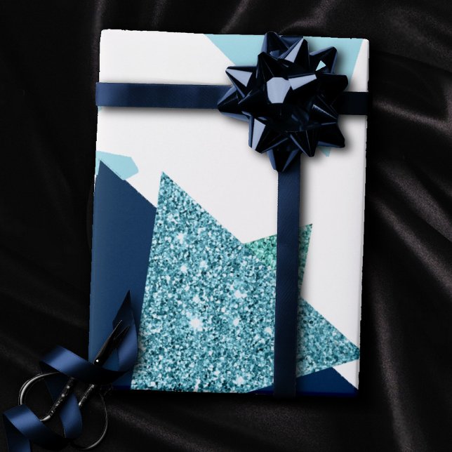 Papier Cadeau 80s Luxe Abstrait | Turquoise et bleu marine (Créateur téléchargé)