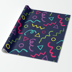 Papier Cadeau 80s quatre-vingts rétro parti néon Memphis motif