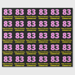 Papier Cadeau 83e anniversaire : Pink Stripes and Hearts "83" + 