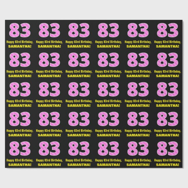 Papier Cadeau 83e anniversaire : Pink Stripes and Hearts "83" +  (Plat)