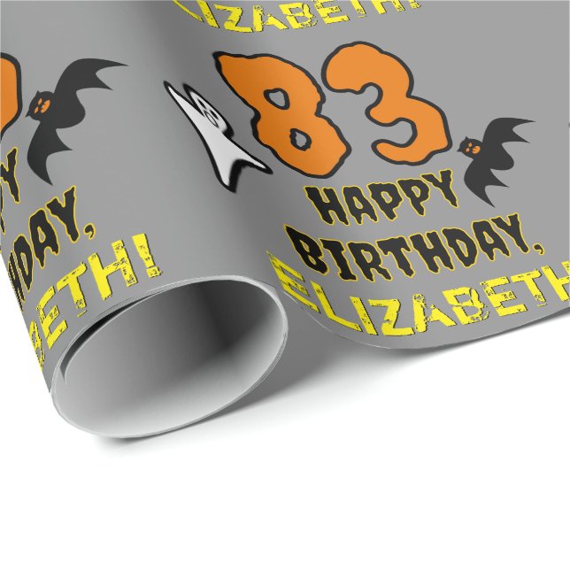 Papier Cadeau 83e anniversaire : Thème d'Halloween Éffrayant, No (Coin rond)