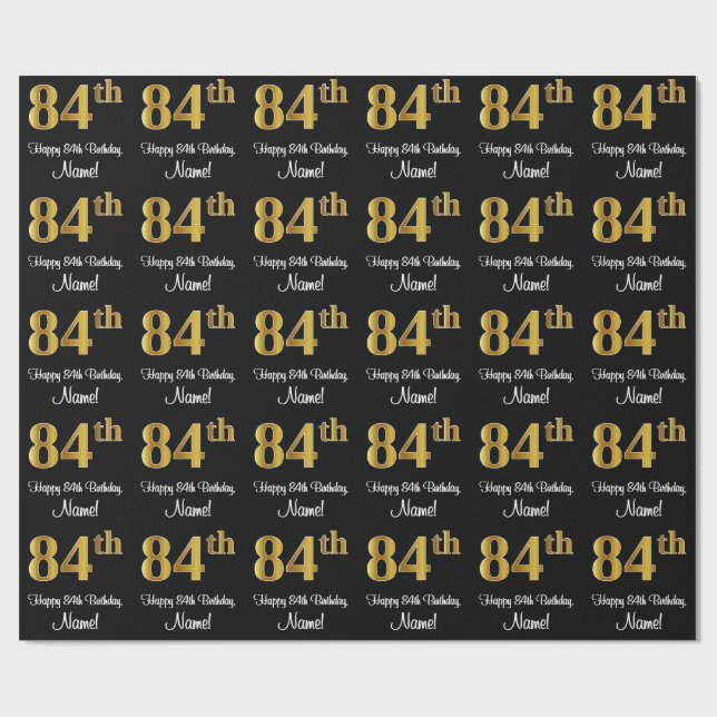 Papier Cadeau 84e anniversaire : Elégant luxe Faux Gold Look # (Plat)
