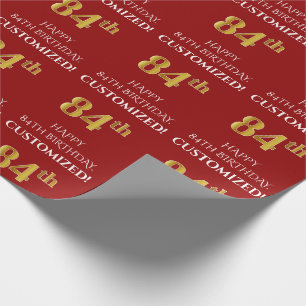 Papier Cadeau 84e anniversaire : Elégant, Rouge, Faux Gold Look