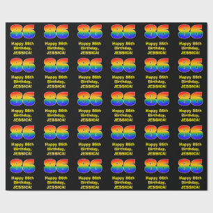 Papier Cadeau 86e anniversaire : Amusant, coloré arc-en-ciel ins
