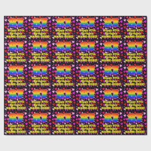 Papier Cadeau 87e anniversaire : Amour Hearts Motif, Arc-en-ciel