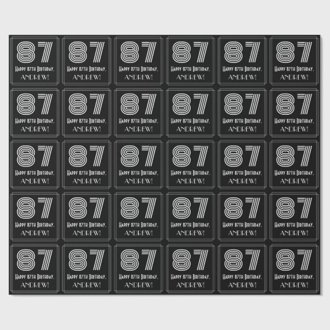 Papier Cadeau 87e anniversaire : Art Déco Inspiré Look "87" avec (Plat)