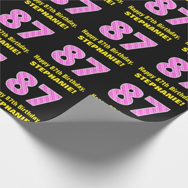 Papier Cadeau 87ème anniversaire : Pink Stripes and Hearts "87"  (Coin)
