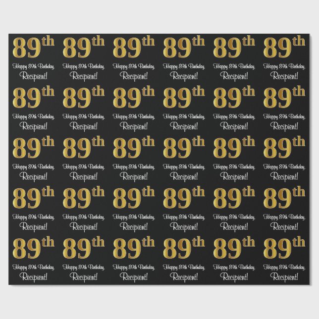 Papier Cadeau 89e anniversaire : Elégant luxe Faux Gold Look # (Plat)