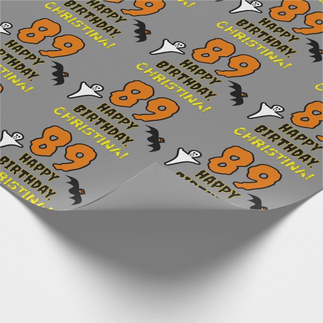 Papier Cadeau 89e anniversaire : Thème d'Halloween Éffrayant, No (Coin)