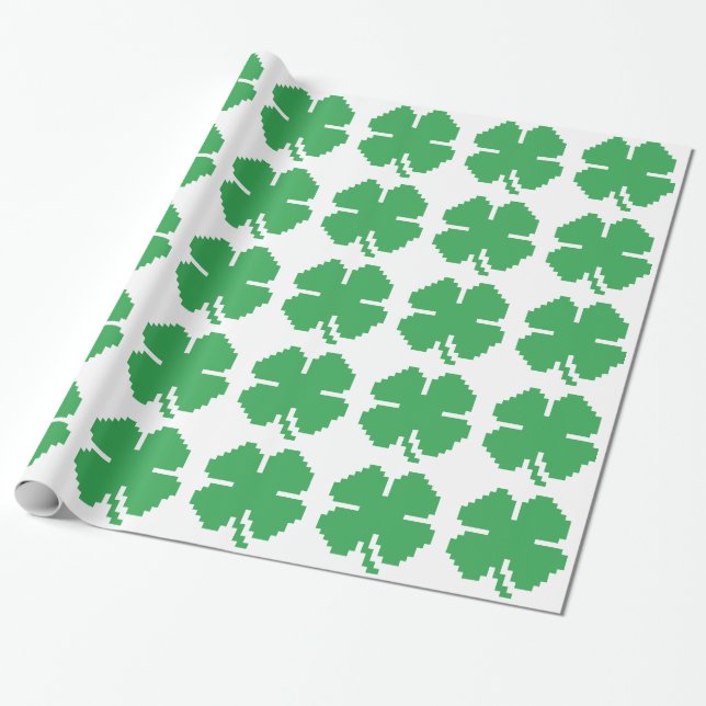 Papier Cadeau 8 bits Pixel Lucky Four Leaf Clocher (Déroulé)