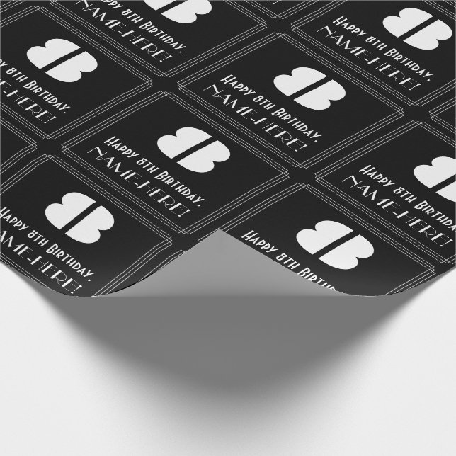 Papier Cadeau 8e anniversaire : Art Déco Inspiré Look "8" & Nom (Coin)