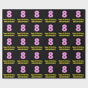 Papier Cadeau 8e anniversaire : Pink Stripes and Hearts "8" + No